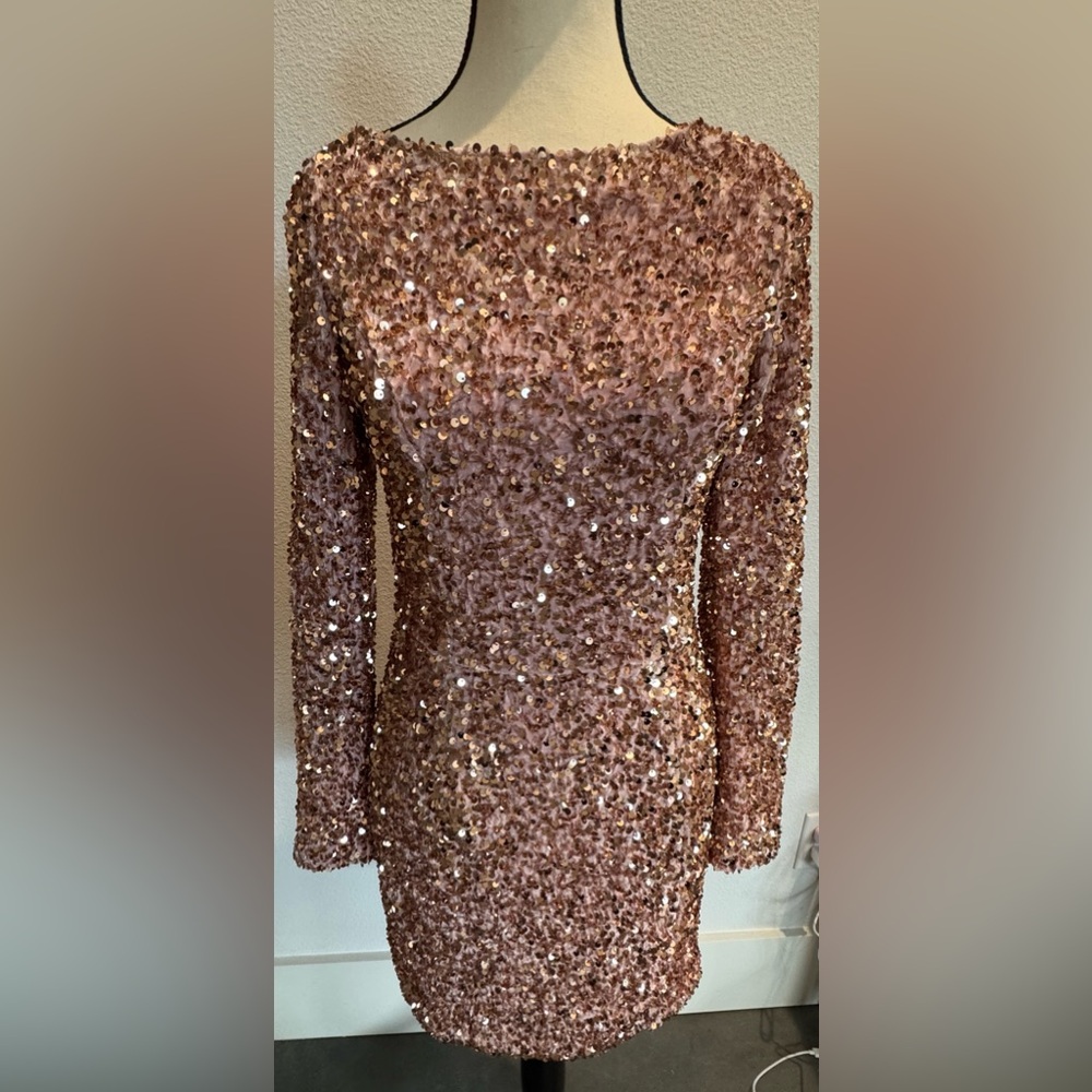 Mable Elegant Sequin Dress in Rose Pink Small